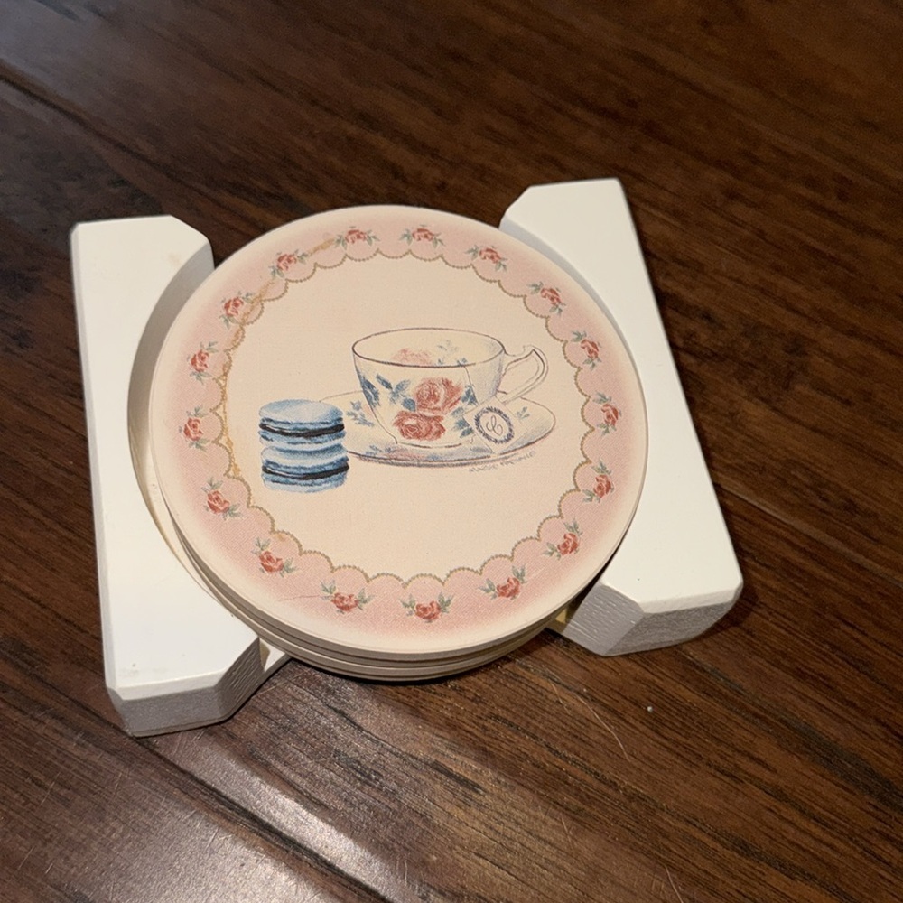 Marco Fabiano tea cup macaroons pink dainty coaster set​ - Picture 3 of 10